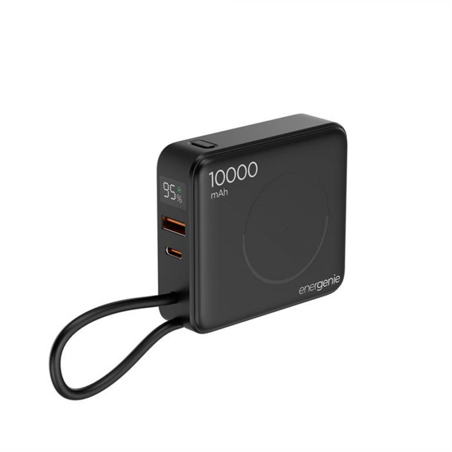 ENERGENIE 20W FAST CHARGING POWER BANK WITH WIRELESS CHARGER 10000 MAH BLACK