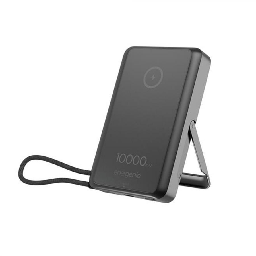 ENERGENIE 15W MAGNETIC WIRELESS POWERBANK WITH INTEGRATED STAND 10000 MAH BLACK