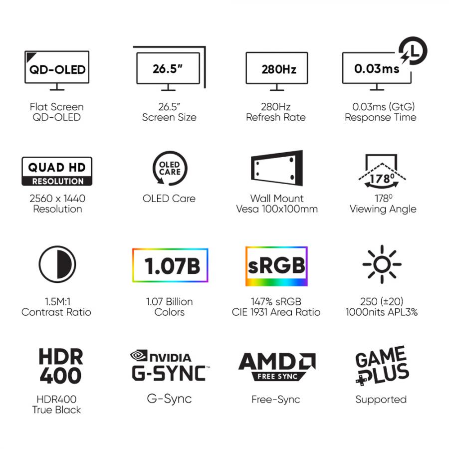 ARMAGGEDDON 27' QD-OLED FLAT MONITOR PIXXEL+ 280HZ SRGB G-SYNC WHITE