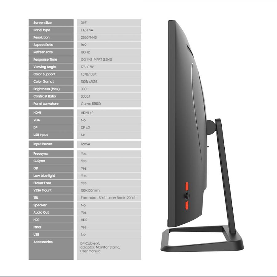 ARMAGGEDDON WQHD CURVED R1500 GAMING MONITOR 31.5' PIXXEL+ 180HZ BLACK