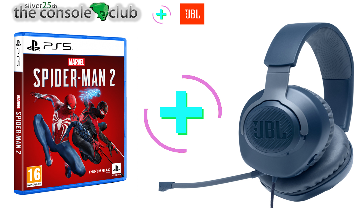 --------Spider-Man  2  PS5 NEW  +  JBL Quantum 100, Over-Ear Wired Gaming Headset (Blue)--------