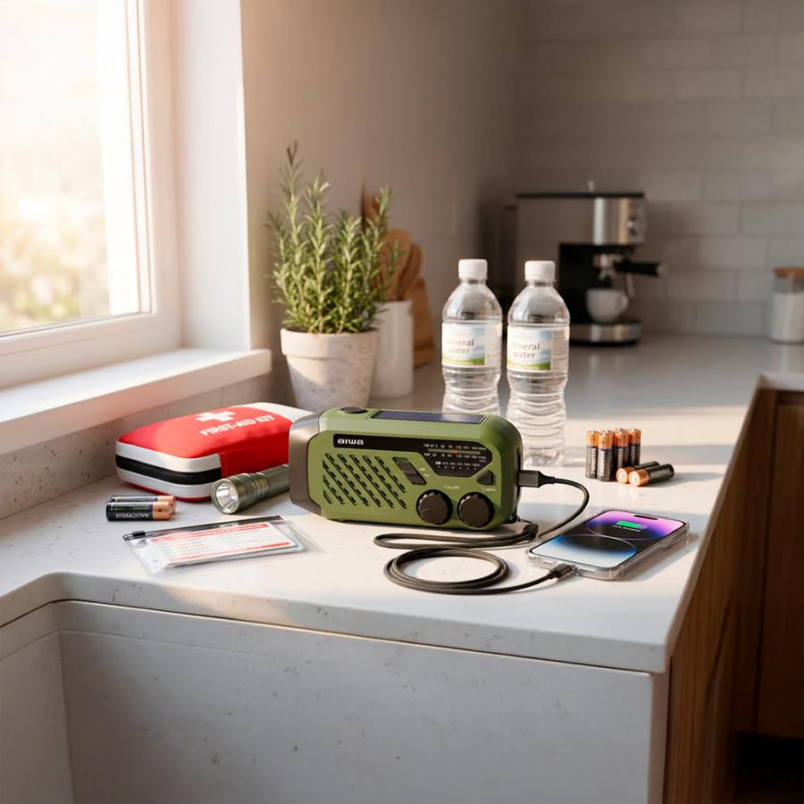 AIWA PORTABLE EMERGENCY RADIO WITH AM/FM RECEPTION GREEN
