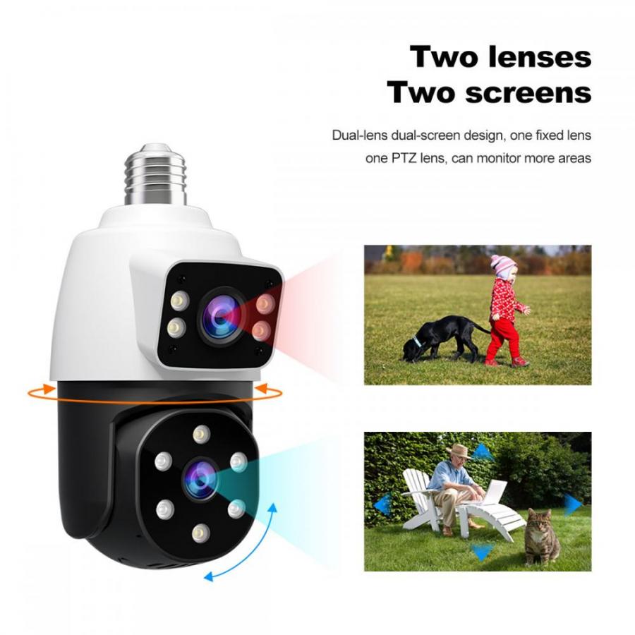 SRIHOME DUAL LENS LIGHT BULB CLOUD WIFI SECURITY CAMERA 2MP WHITE