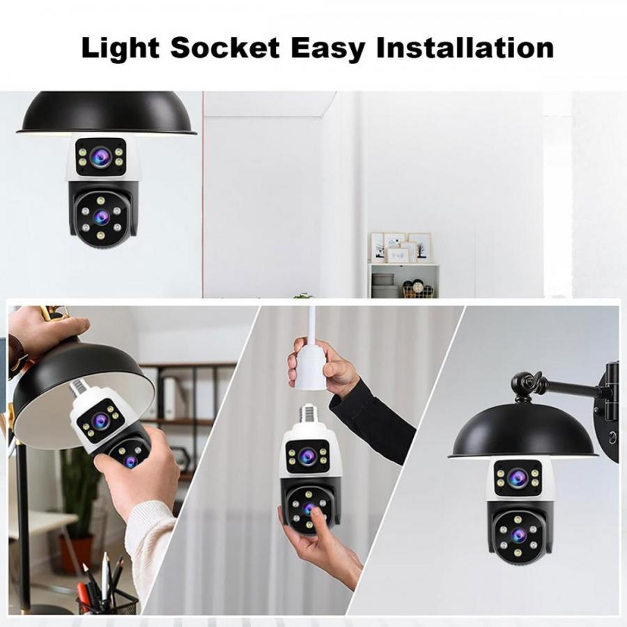SRIHOME DUAL LENS LIGHT BULB CLOUD WIFI SECURITY CAMERA 2MP WHITE
