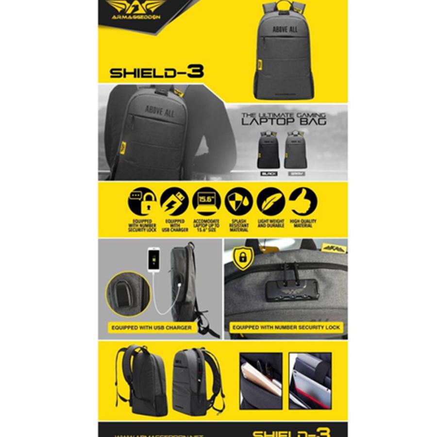 ARMAGGEDDON GAMING LAPTOP BAG 15,6' SHIELD 3 GREY