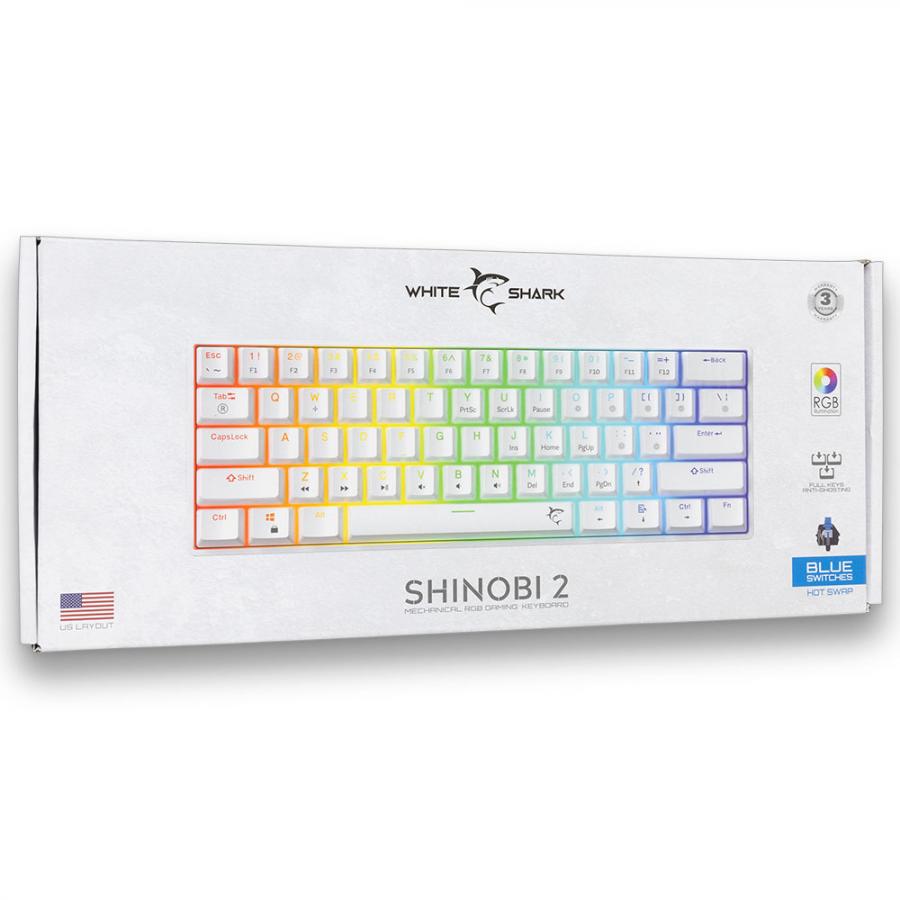 WHITE SHARK MECHANICAL KEYBOARD BLUE SWITCH GK-004221 WHITE