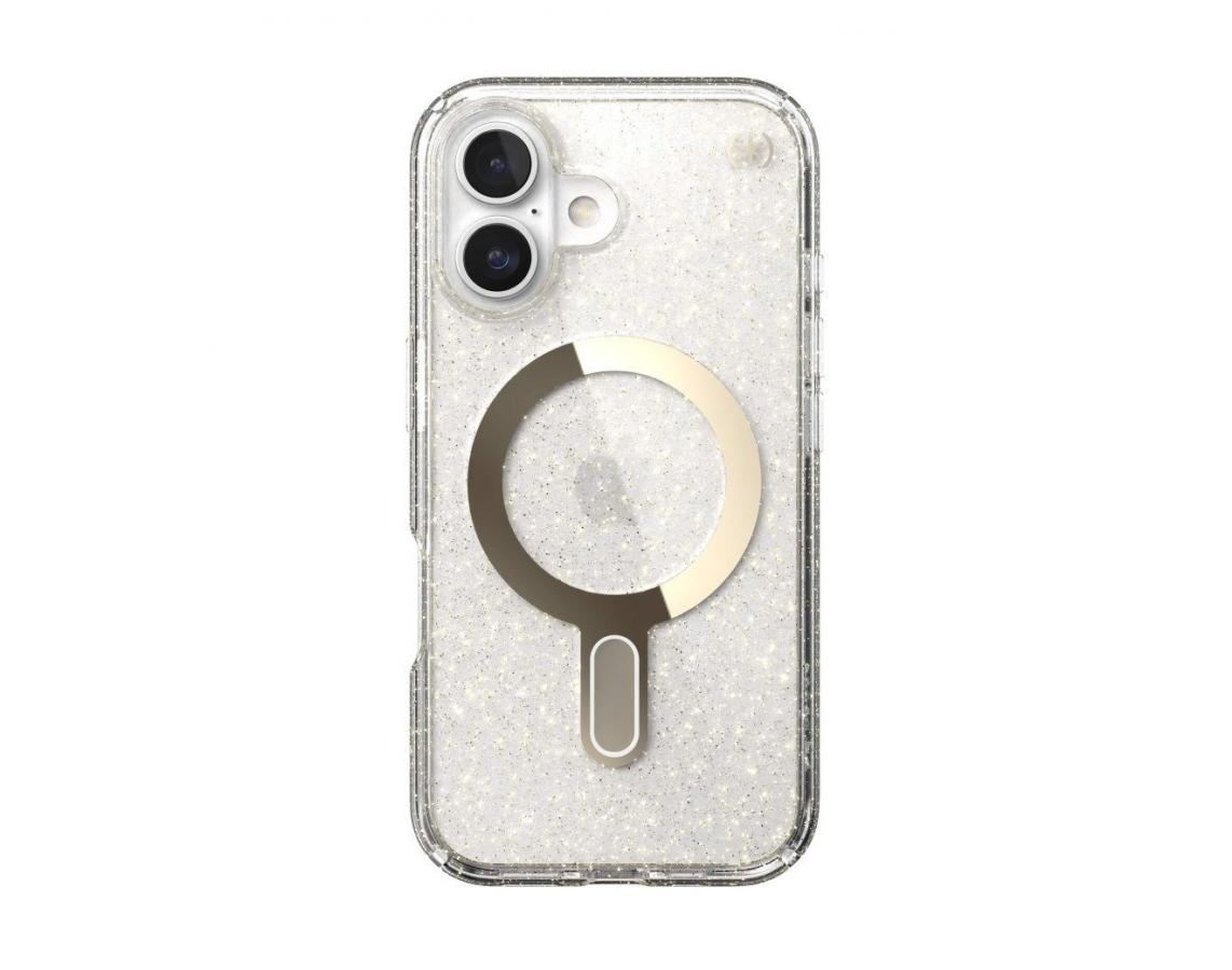 SPECK IPHONE 16 CASE (150694-9221) PRESIDIO LUX + CLICKLOCK (CLEAR/GOLD GLITTER)