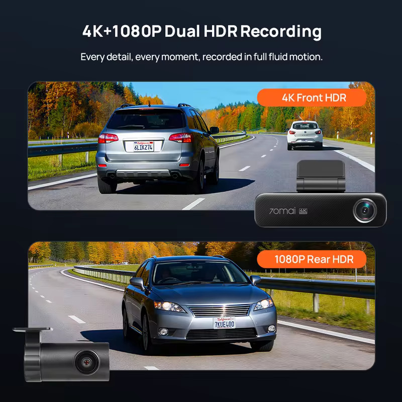 70mai Μ800-2 4Κ Dash Cam set & Rear Cam. 3840?2160 GPS & Hi Temperature Battery