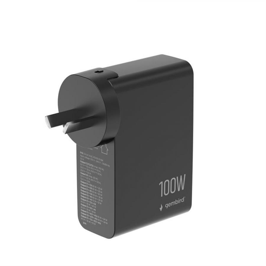 GEMBIRD UNIVERSAL 4-PORT 100W GAN USB FAST CHARGER LCD BLACK
