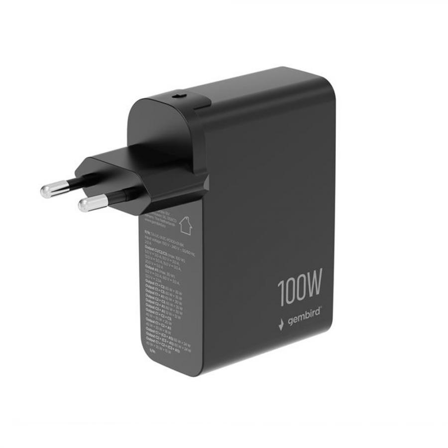 GEMBIRD UNIVERSAL 4-PORT 100W GAN USB FAST CHARGER LCD BLACK