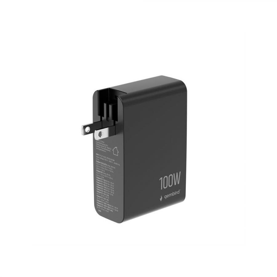 GEMBIRD UNIVERSAL 4-PORT 100W GAN USB FAST CHARGER LCD BLACK