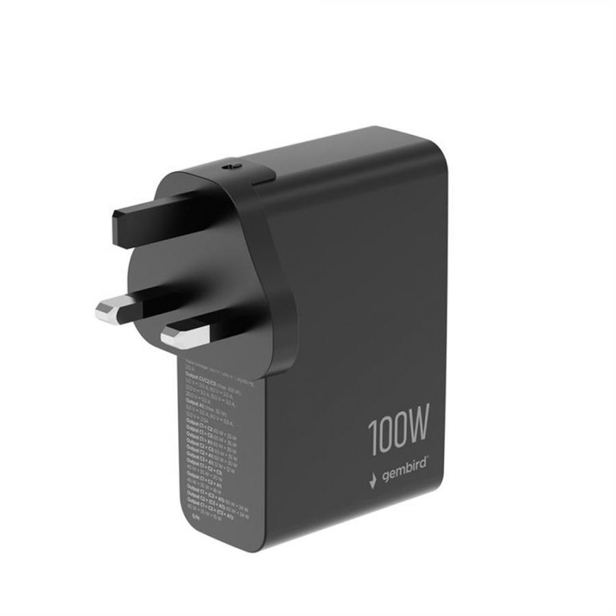 GEMBIRD UNIVERSAL 4-PORT 100W GAN USB FAST CHARGER LCD BLACK
