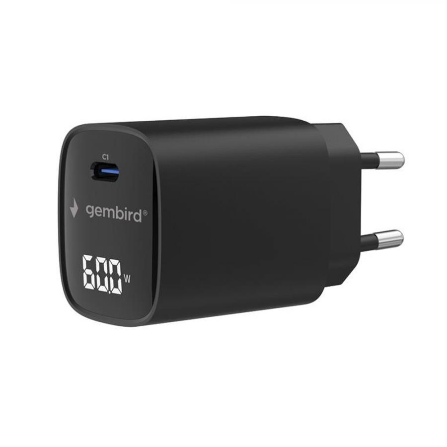 GEMBIRD TYPE-C FAST CHARGER 60W WITH LCD BLACK