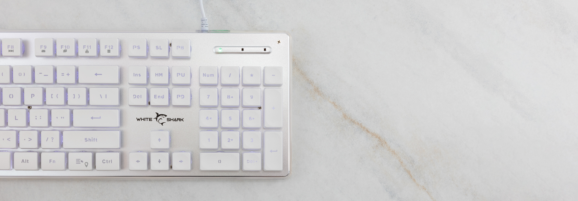 WHITE SHARK LED KEYBOARD GK-003241 TACHI US LAYOUT WHITE