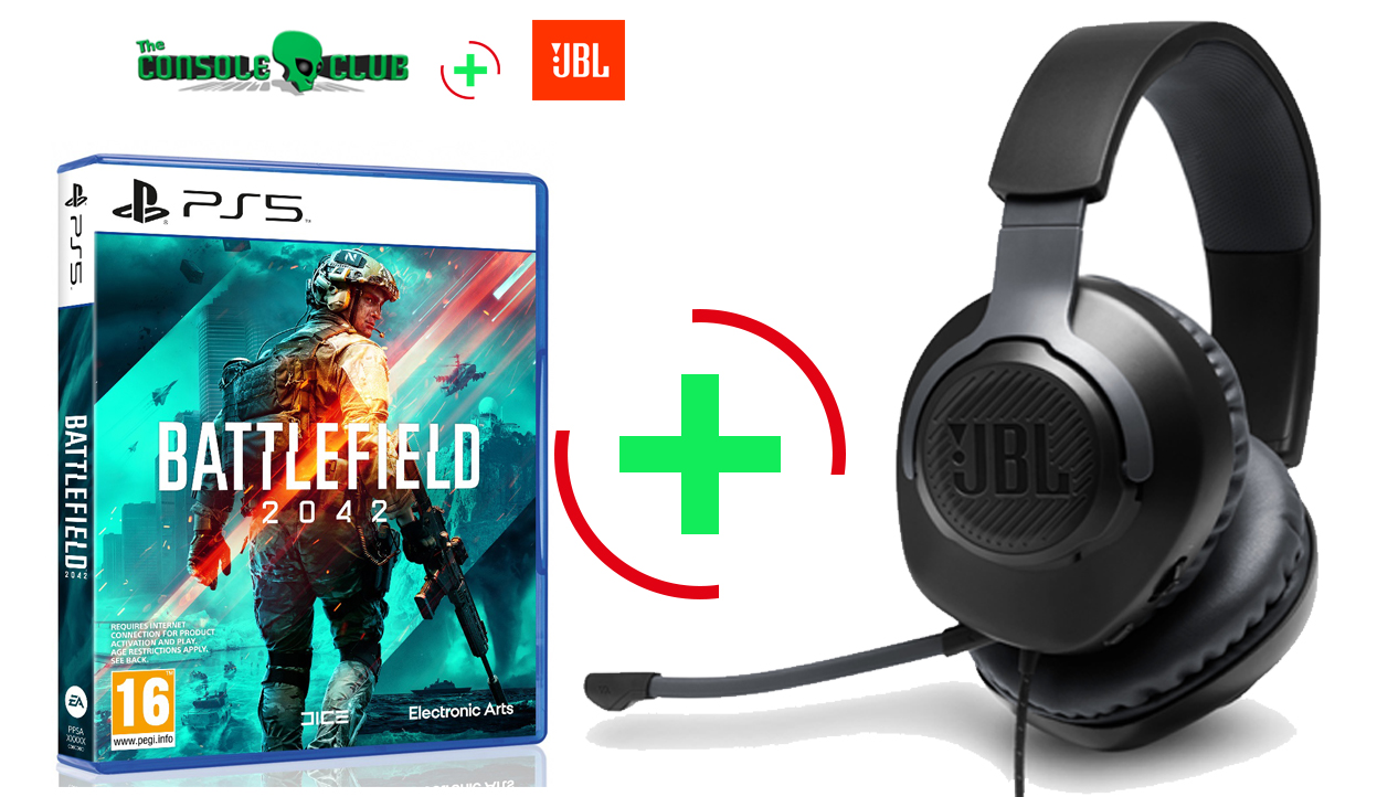 Battlefield 2042 PS5 NEW + JBL Quantum 100, Over-Ear Wired Gaming Headset (Black)