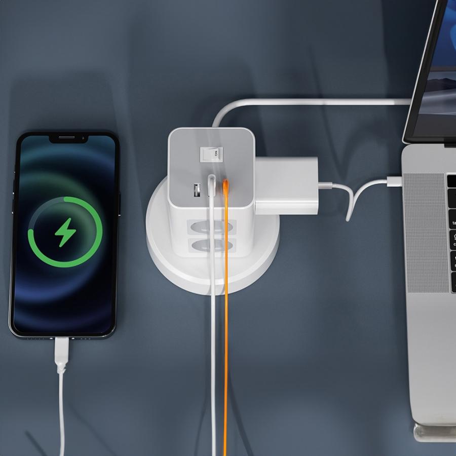 TESSAN 11 IN 1 TOWER SURGE PROTECTOR 8xSCHUKO, 2xUSB, 1xTYPE-C, 2M RETRACTABLE CABLE