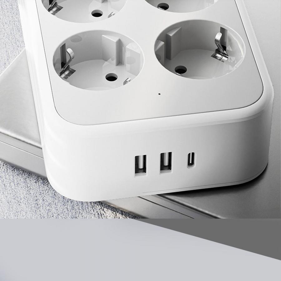 TESSAN 9 IN 1 POWER STRIP 25W 6xSCHUKO, 2xUSB, 1xTYPE-C 2M CABLE
