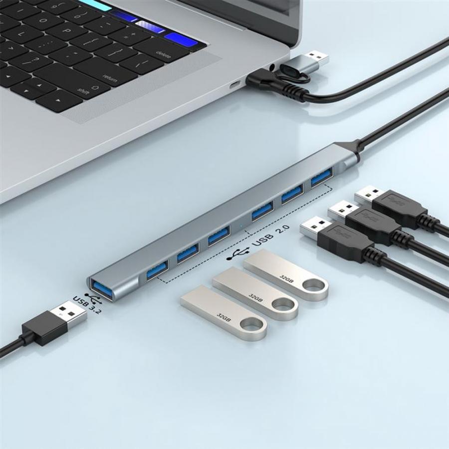 GEMBIRD 7-PORT USB HUB (1X USB 3.2 + 6X USB 2.0) USB-A + USB-C SILVER