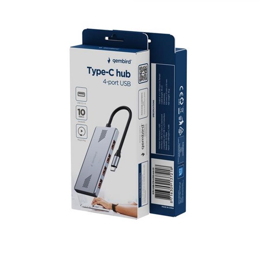 GEMBIRD 4-PORT USB3.2 GEN2 TYPE-C HUB SILVER