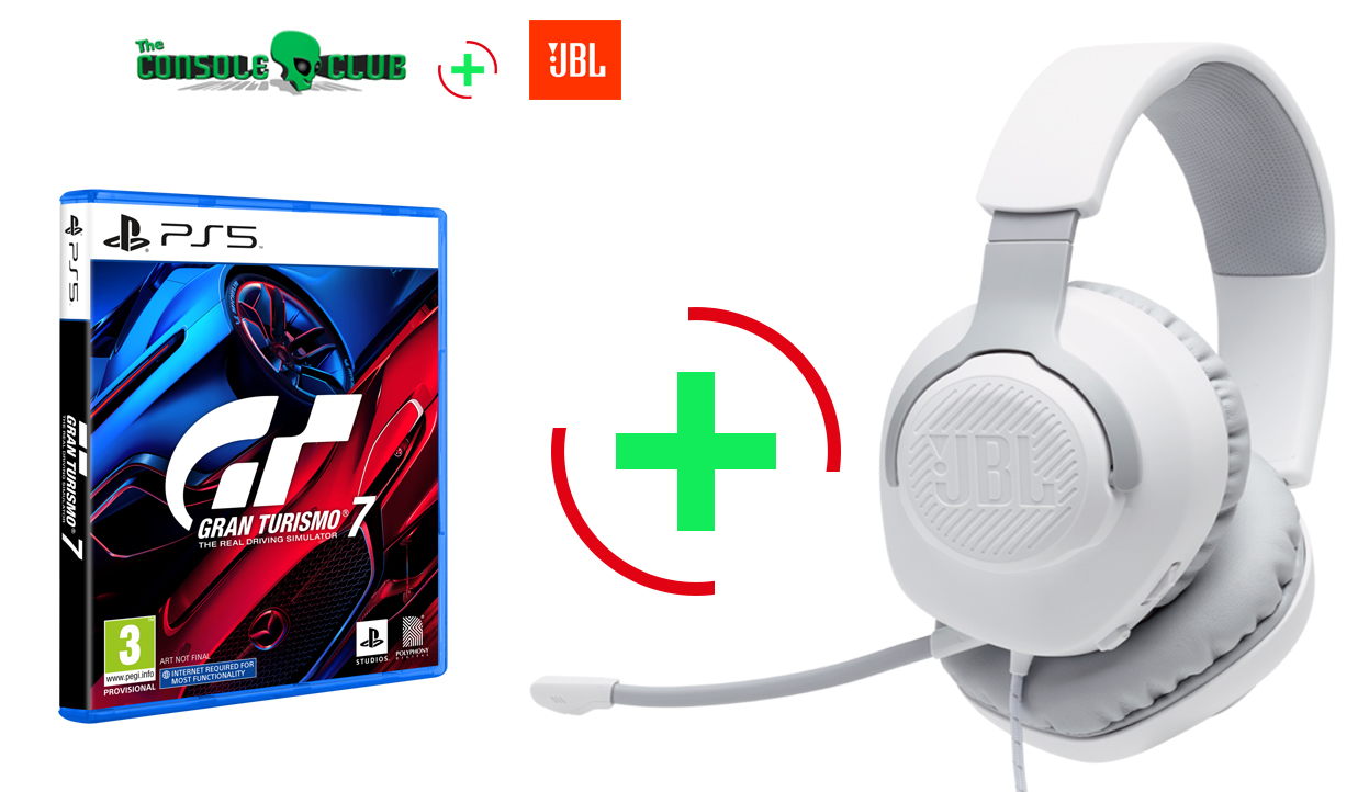 Gran Turismo 7 PS5   + JBL Quantum 100, Over-Ear Wired Gaming Headset (White)