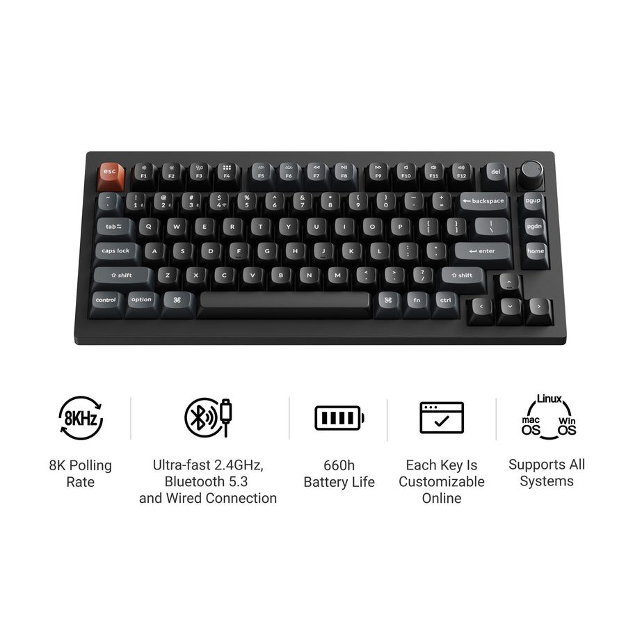 Keychron V1 Ultra (V1U-D3) QMK/VIA Wireless Custom Mechanical Keyboard Brown Switch RGB 75% US