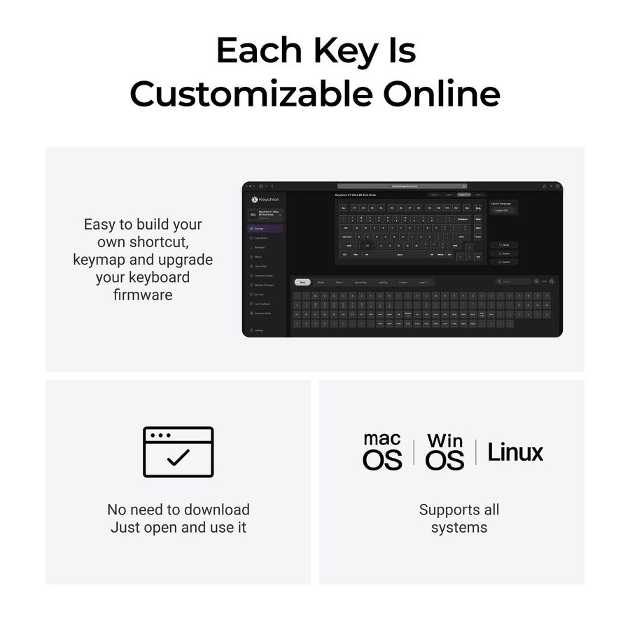 Keychron V1 Ultra (V1U-D3) QMK/VIA Wireless Custom Mechanical Keyboard Brown Switch RGB 75% US