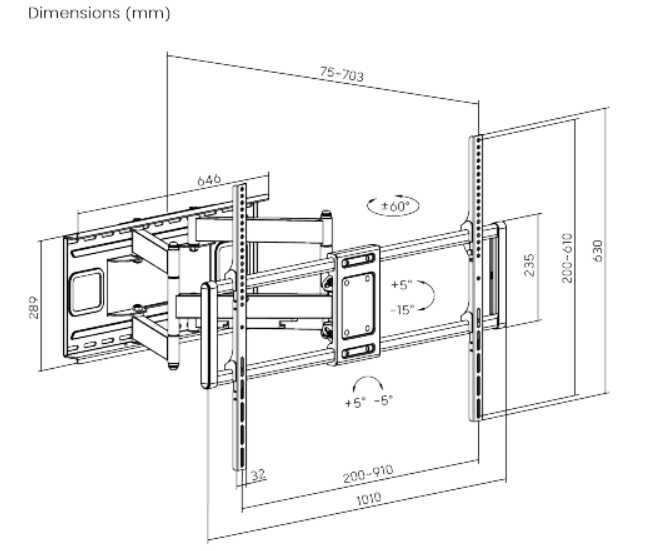 GEMBIRD FULL MOTION TV WALL MOUNT 60'-120'