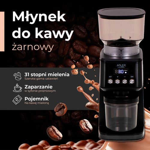 ADLER BURR COFFEE GRINDER 180W BLACK