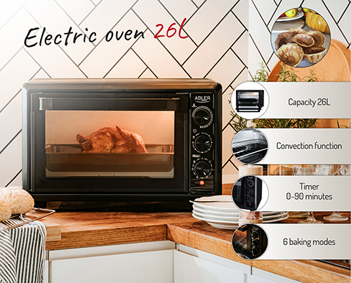 ADLER ELECTRIC OVEN 26L 1500W BLACK
