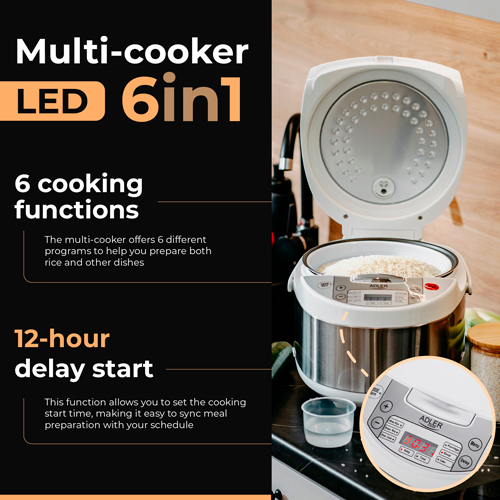 ADLER 6-IN-1 MULTI-COOKER 3.25L 700W WHITE/SILVER