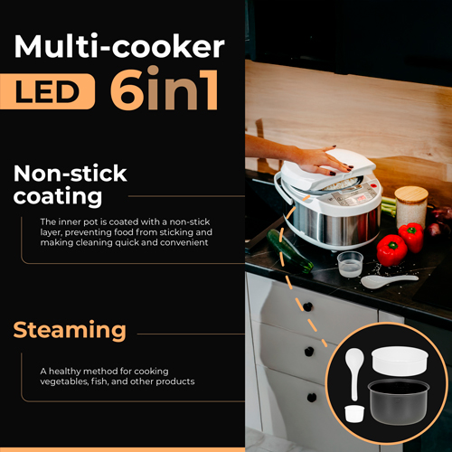 ADLER 6-IN-1 MULTI-COOKER 3.25L 700W WHITE/SILVER