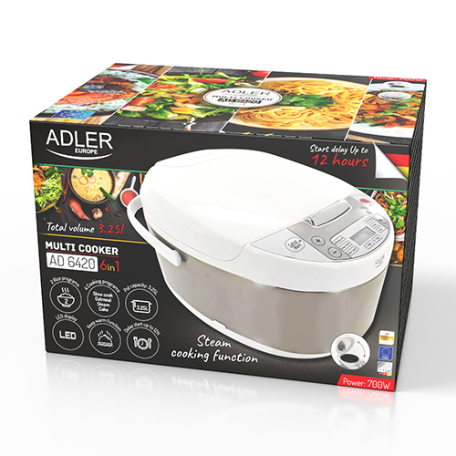 ADLER 6-IN-1 MULTI-COOKER 3.25L 700W WHITE/SILVER