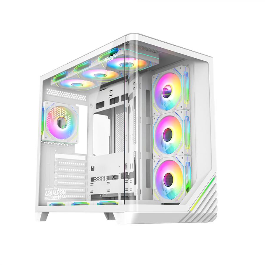 ARMAGGEDDON FULL ATX DUAL CHAMBER CHASSIS 10X ARGB FANS AQUARON X-CURVE GIGA 10 WHITE