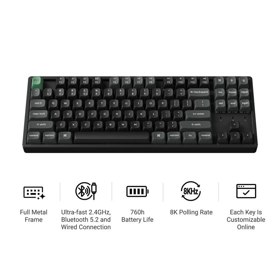 Keychron K8 Ultra (K8U-J3) ZMK Wireless 8K Mechanical Keyboard Brown Switch (Hot-Swap) 80% Us Layout