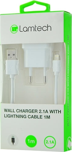 Lamtech Wall Charger with Lighting Cable  1m (White) (LAM020182)