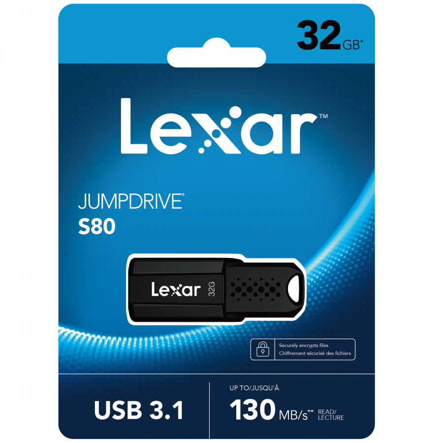 32GB Lexar JumpDrive S80 USB 3.1 flash drive, up to 130MB/s read 