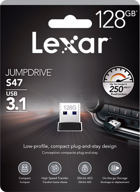 128GB  Lexar JumpDrive USB 3.1 S47  Black, for Global, up to 250MB/s