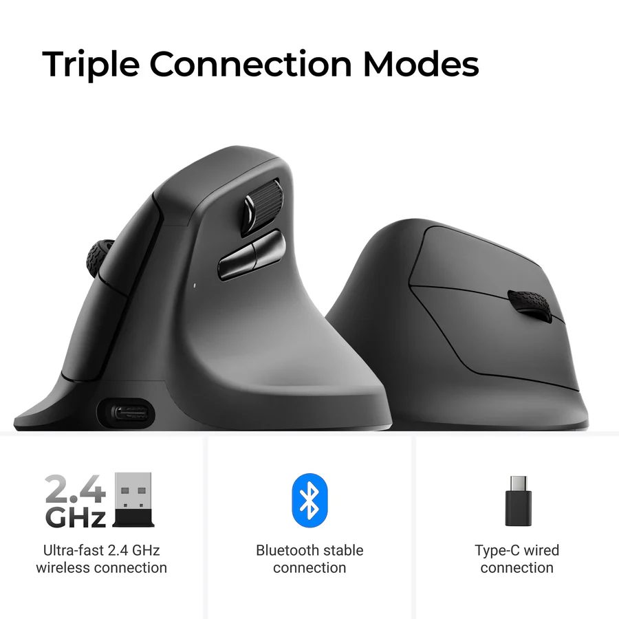 Keychron M5 (M5-A29) Wireless Ergonomic Vertical Mouse 1K Polling Rate Black