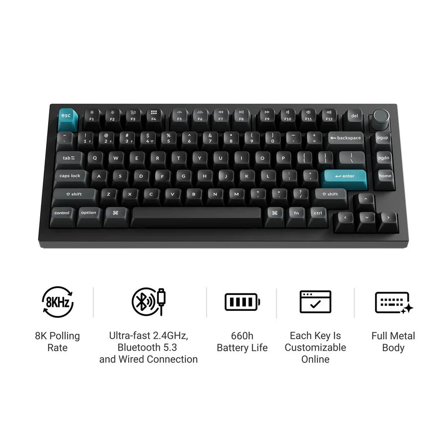 Keychron Q1 Ultra (Q1U-M1) ZMK RGB 8K Wireless Custom Mechanical Keyboard-Red Switch 75% US