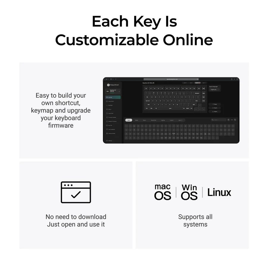 Keychron Q1 Ultra (Q1U-M1) ZMK RGB 8K Wireless Custom Mechanical Keyboard-Red Switch 75% US