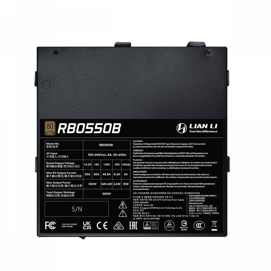 Lian Li RB0550 - 550W 80+ Bronze PSU - PCIe Gen 5.1 12+4pin - Intel ATX 3.1 - 135mm low-noise fan