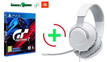 Gran Turismo 7 PS4   + JBL Quantum 100, Over-Ear Wired Gaming Headset (White)