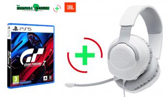 Gran Turismo 7 PS5   + JBL Quantum 100, Over-Ear Wired Gaming Headset (White)