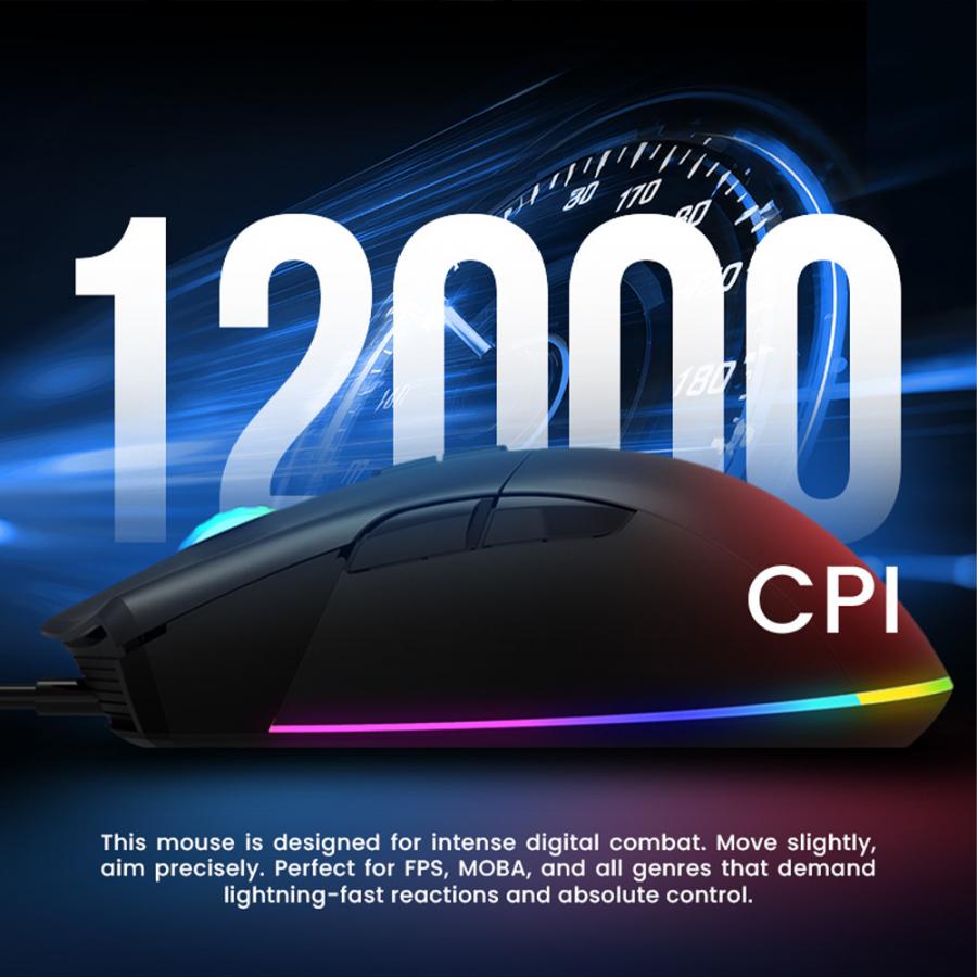 ARMAGGEDDON USB WIRED MACROABLE GAMING MOUSE FALCON V STEALTH 12000CPI BLACK