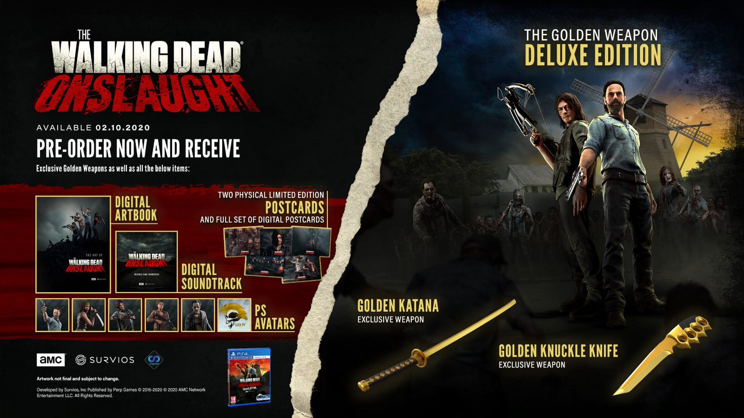 The Walking Dead Onslaught Deluxe Golden Weapon  Edition   PS4 VR NEW