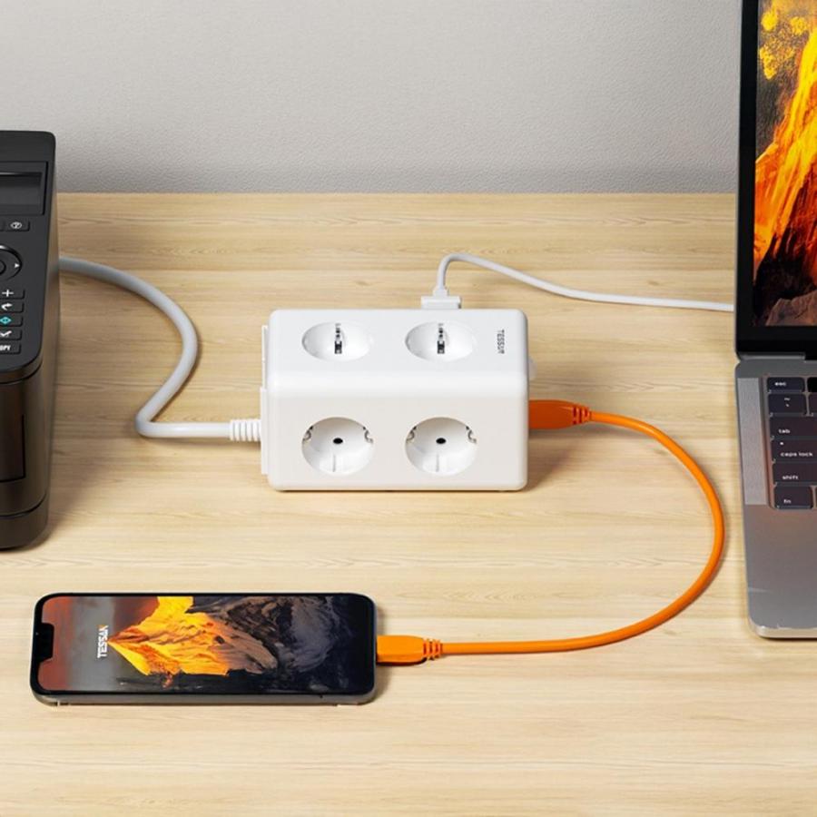 TESSAN 9 IN 1 POWER STATION 6XSHUCKO, 2XUSB, 1XTYPE-C 2M WHITE