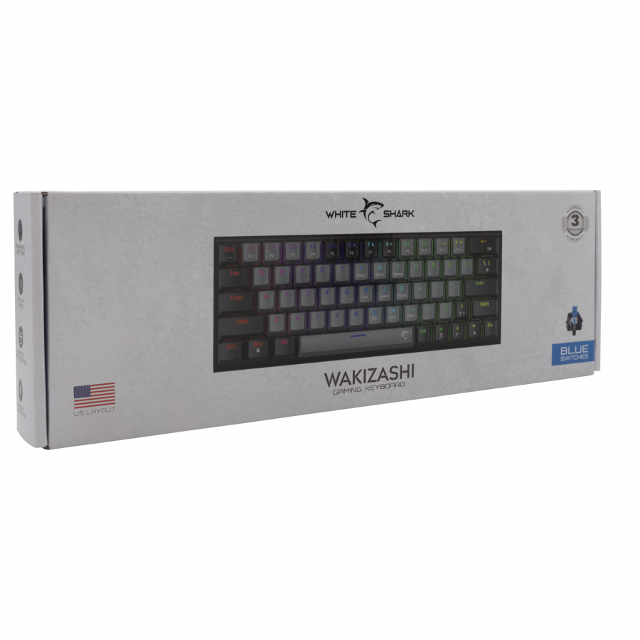 WHITE SHARK MECHANICAL KEYBOARD US BLUE SWITCH WAKIZASHI GREY/BLACK