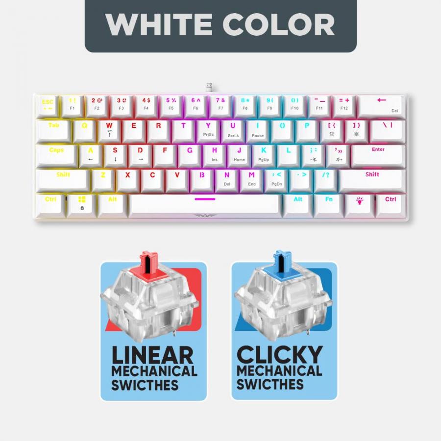 ARMAGGEDDON MECHANICAL HOT-SWAP KEYBOARD 12FX BACKLIGHT RED SWITCH MKA-7C 2024 WHITE LINEAR