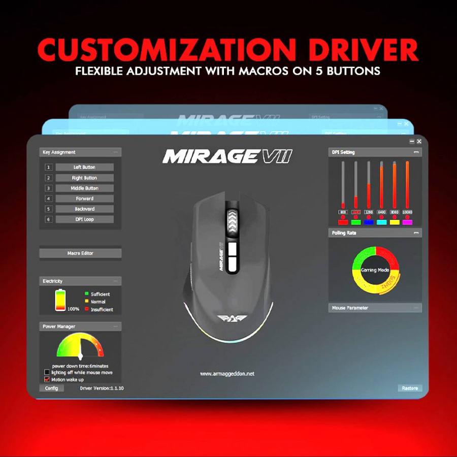ARMAGGEDDON TRI-MODE GAMING MOUSE 10000CPI MIRAGE VII BLACK