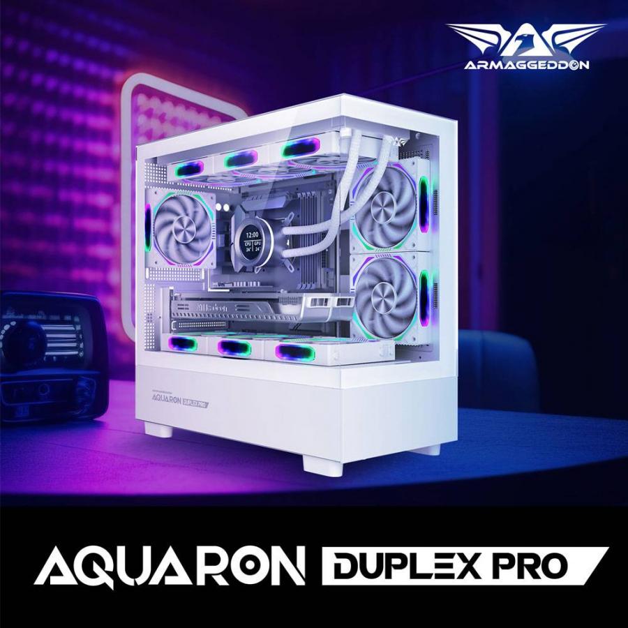 ARMAGGEDDON RGB M-ATX DUAL CHAMBER GAMING CASE AQUARON DUPLEX PRO WHITE